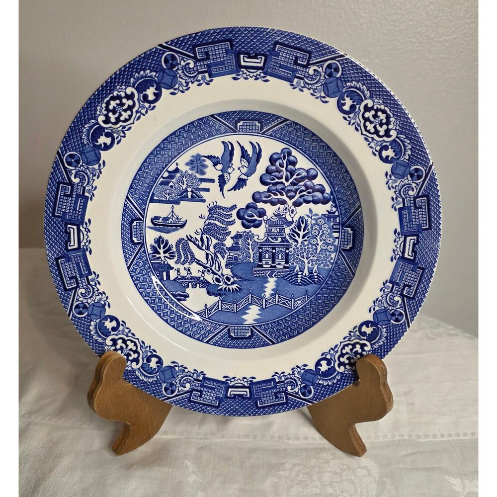 Vintage Blue Willow 9" Bowl Wood & Sons England Woods Wear Blue and White